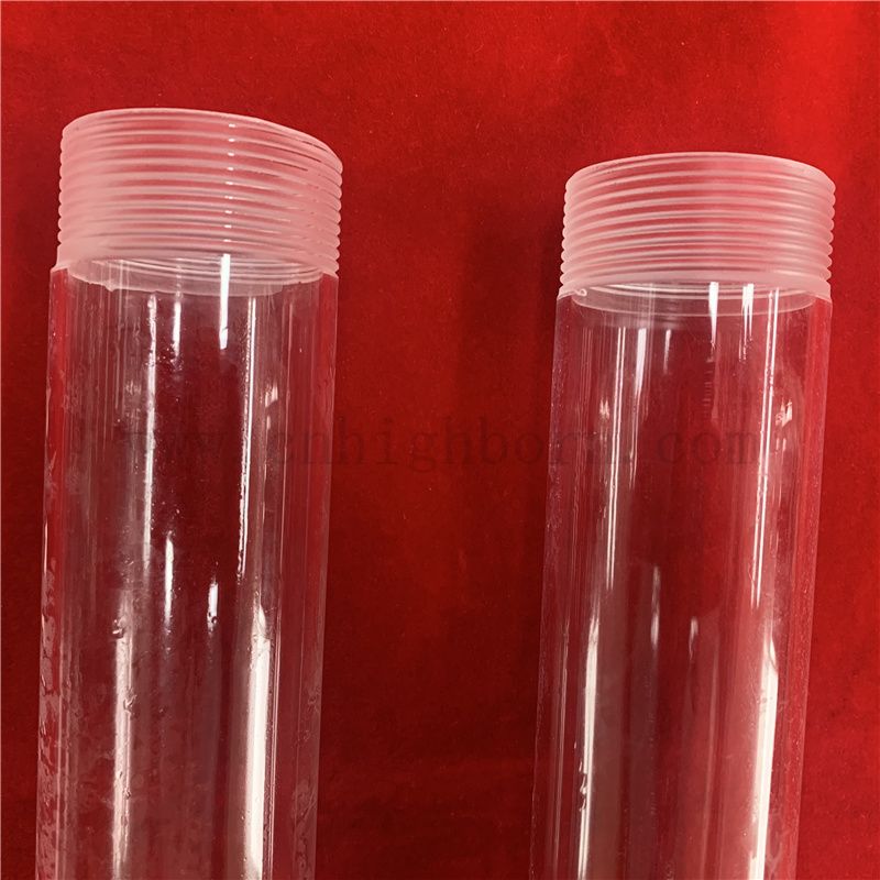 Customized Size Screwed Top Clear Fused Silica Glass Tube with Flat Bottom 