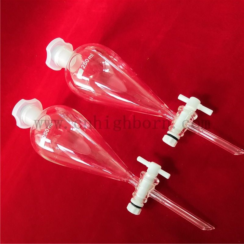Pear Shaped Clear Borosilicate Glass Lab Separatory Funnel with Stopper