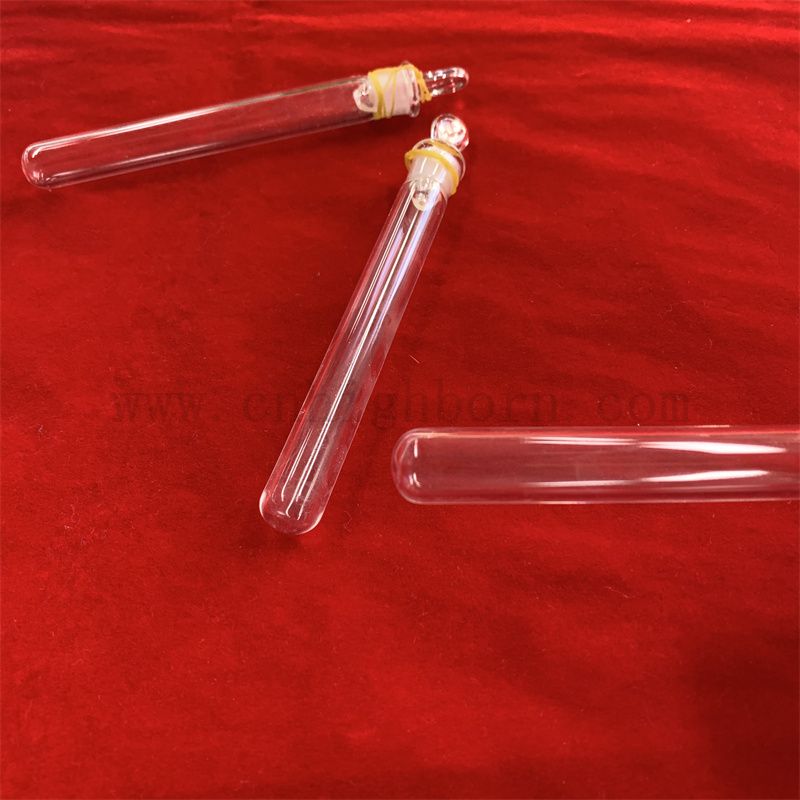 Transparent Round Bottom Frosted Ends Quartz Test Tube with Stopper