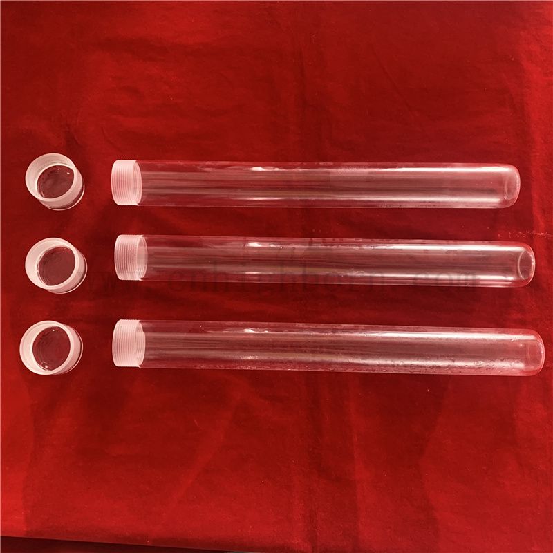 Customized Size Screwed Top Clear Fused Silica Glass Tube with Flat Bottom 