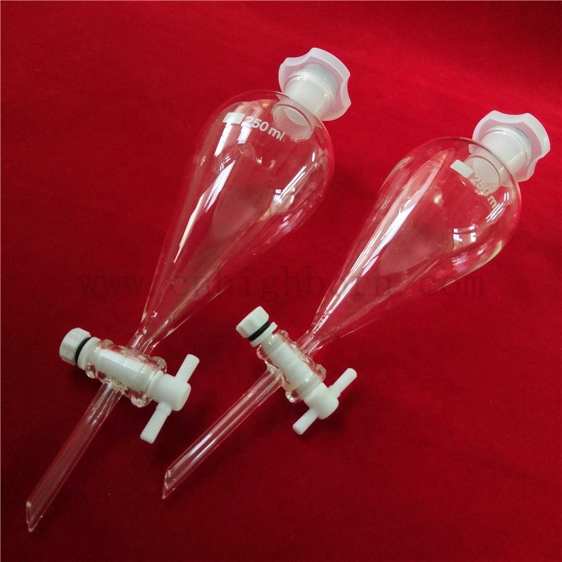 Pear Shaped Clear Borosilicate Glass Lab Separatory Funnel with Stopper