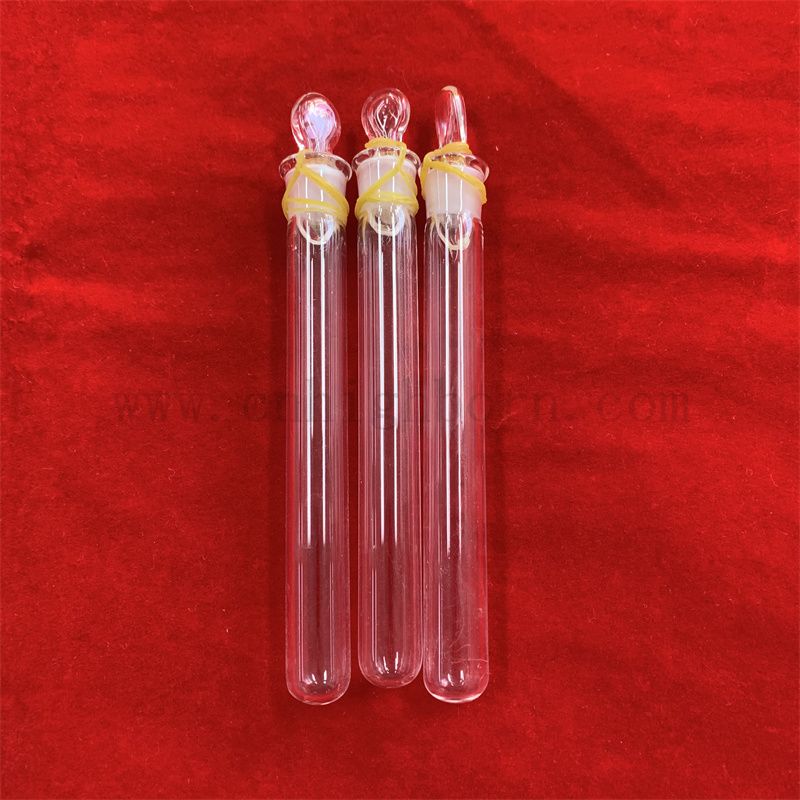 Transparent Round Bottom Frosted Ends Quartz Test Tube with Stopper