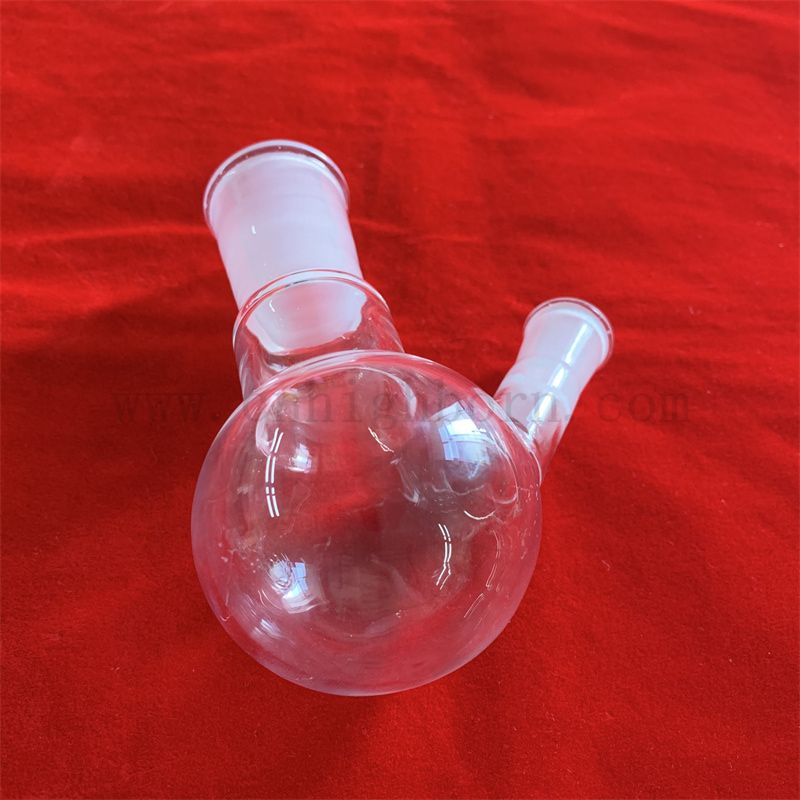 Transparent Two Necks Round Bottom Lab Glass Flask