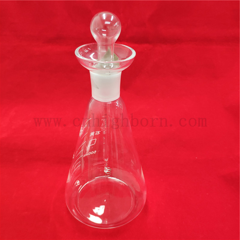 Clear Laboratory Flat Bottom Fused Quartz Glass Oxyen Flask Combustion