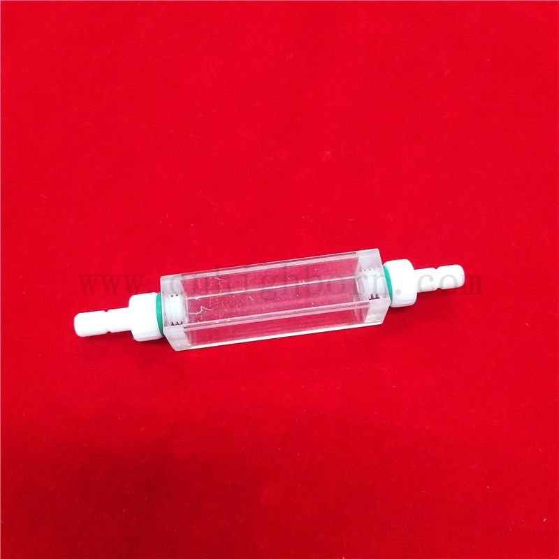 Lab Research Clear Quartz Glass Cuvette Precision flow cell for environment with connecting pipe