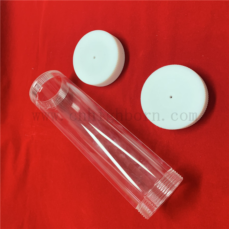 Transparent Fused Silica Quartz Glass Test Tube with Screwed Ends