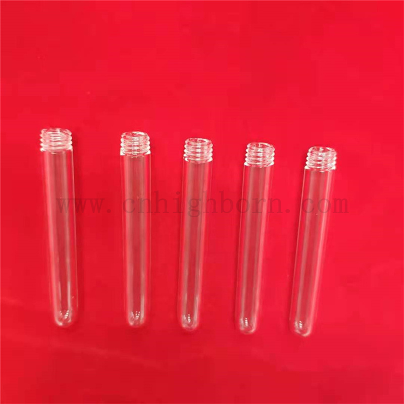 Customized Quartz Test Tube Fused Silica Glass Tube with Round Bottom And Screwed Ends