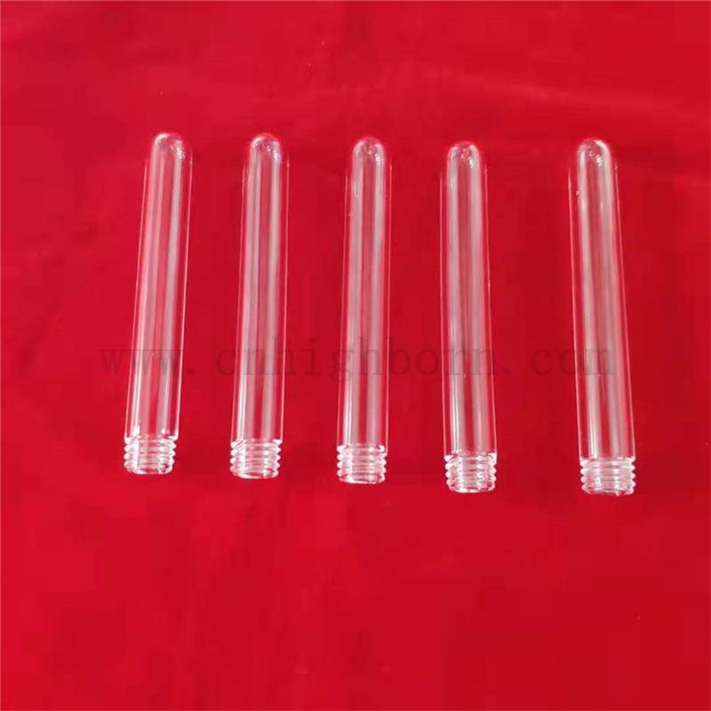 Customized Quartz Test Tube Fused Silica Glass Tube with Round Bottom And Screwed Ends