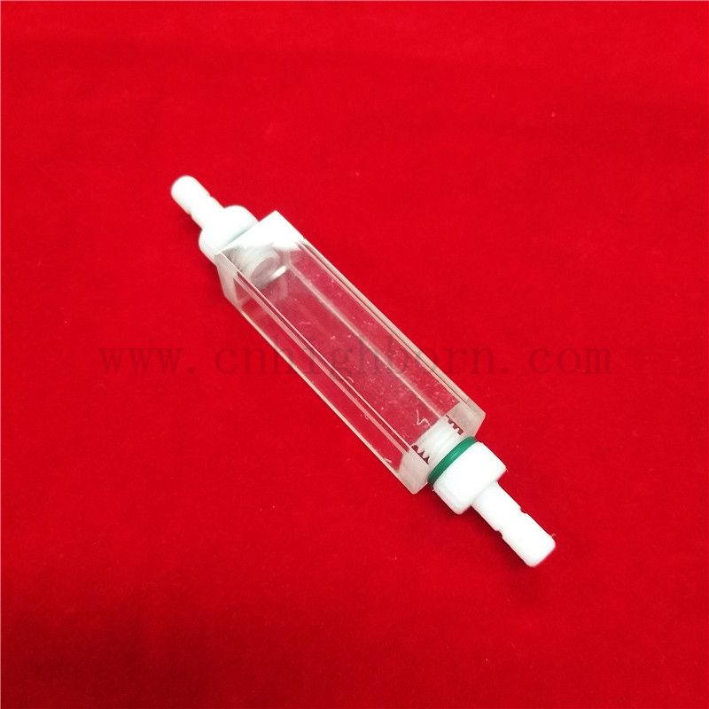 Lab Research Clear Quartz Glass Cuvette Precision flow cell for environment with connecting pipe