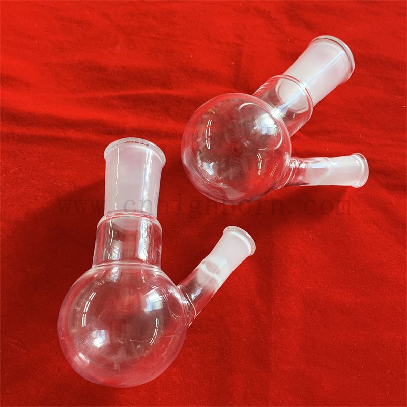 Transparent Two Necks Round Bottom Lab Glass Flask