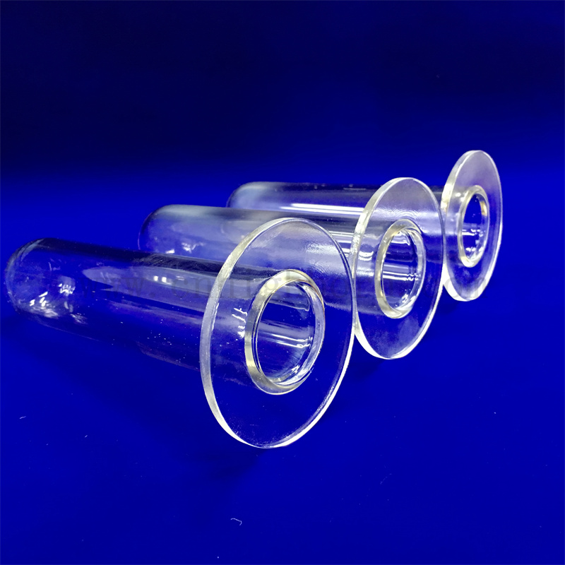 Customized Transparent Quartz Flange Tube Round Bottom Clear Silica Glass Pipe