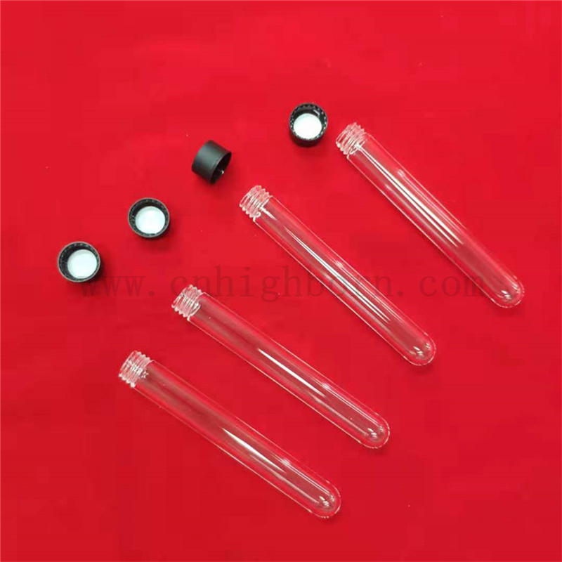 Customized Quartz Test Tube Fused Silica Glass Tube with Round Bottom And Screwed Ends