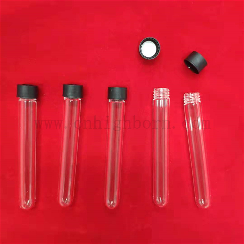 Customized Quartz Test Tube Fused Silica Glass Tube with Round Bottom And Screwed Ends